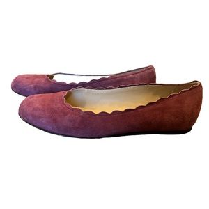 Garnet Hill Maddalena Italian Ballet Flats Size 6.5 Maroon Suede Scalloped